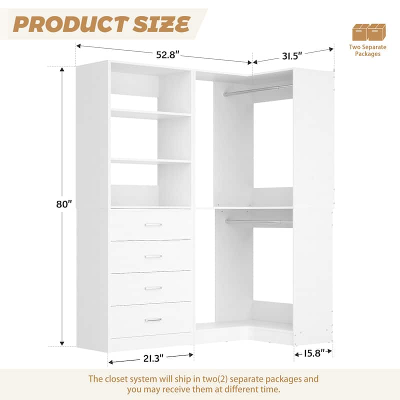 Cimly Set of 2 Corner Closet Organizer, Freestanding Closet System with Wooden Drawers