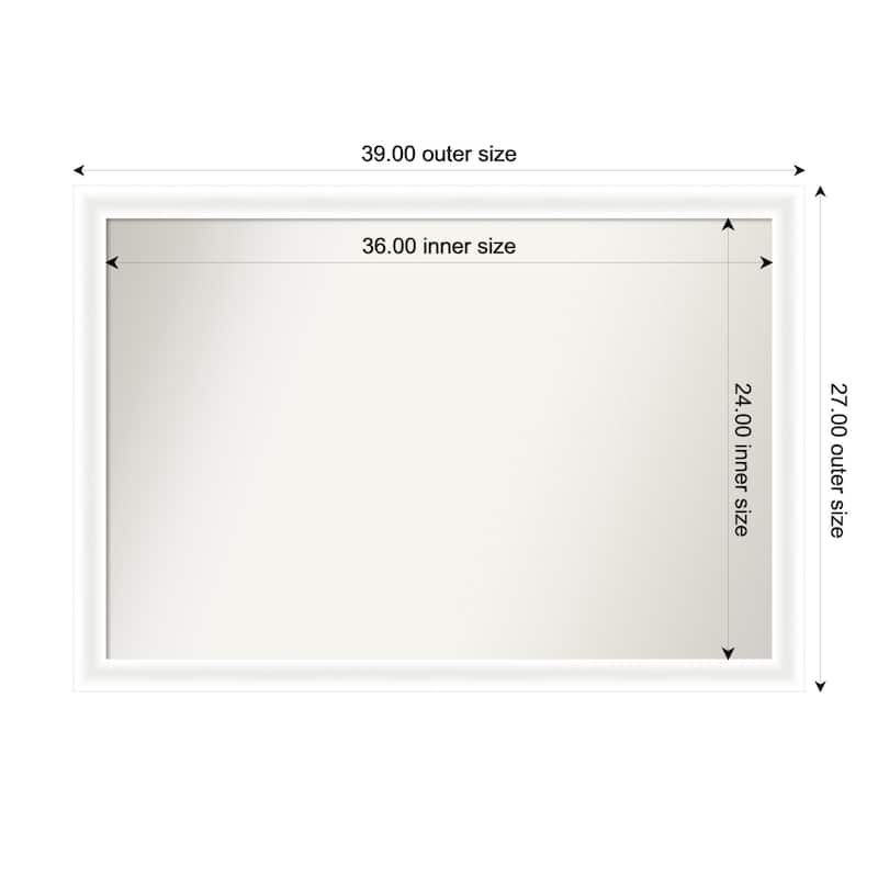 Oliver Narrow Non-Beveled Wood Framed Bathroom Vanity Wall Mirror - 39 x 27 in - Oliver White Narrow