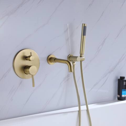 Wall Mounted Double Handles Tub Faucet With Hand Shower
