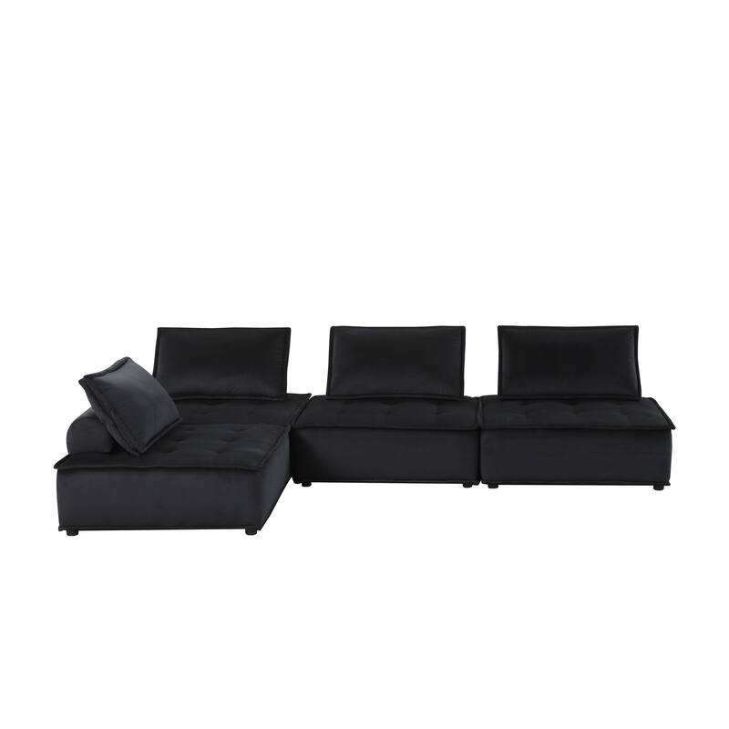 160" Black Velvet 4-Seater Modular Sofa