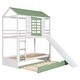 preview thumbnail 11 of 13, White+Green Twin Over Twin Pine House Bunk Bed with Trundle, Slide, and Windows