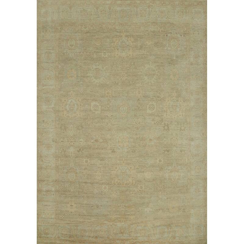 Vegetable Dye Wool Oushak Turkish Area Rug, Floral Geometric Carpet - 9' 7'' X 8' 2''