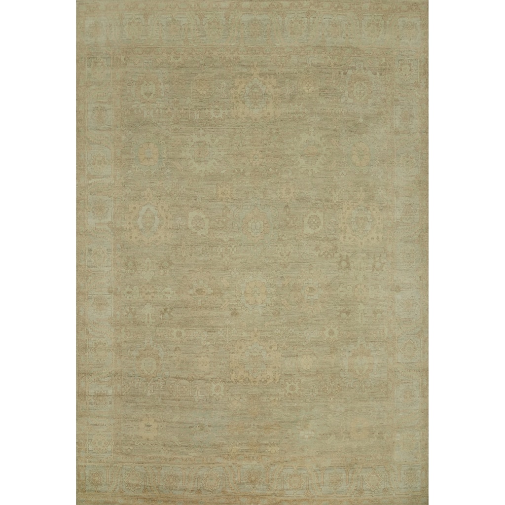 Vegetable Dye Wool Oushak Turkish Area Rug, Floral Geometric Carpet - 9' 7'' X 8' 2''