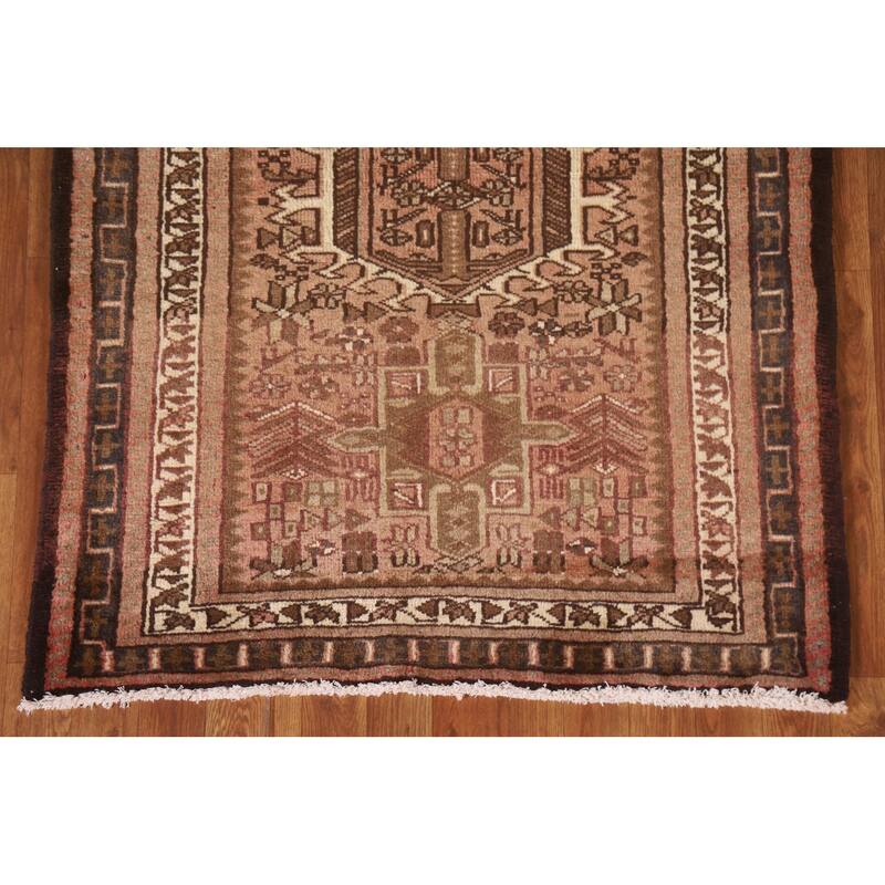 Tribal Gharajeh Persian Vintage Runner Rug Handmade Wool Carpet - 3'5"x 12'8"