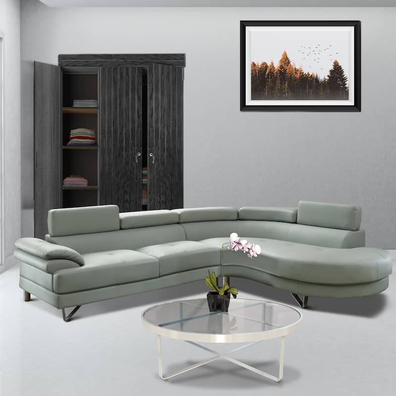 Faux Leather 2 Piece Sectional In Gray