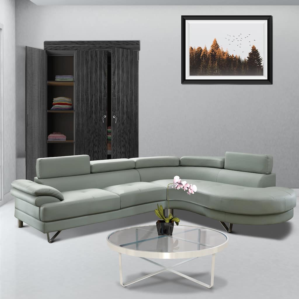 Modern 2Pc Curved Sectional Sofa with Adjustable Headrests, Gray