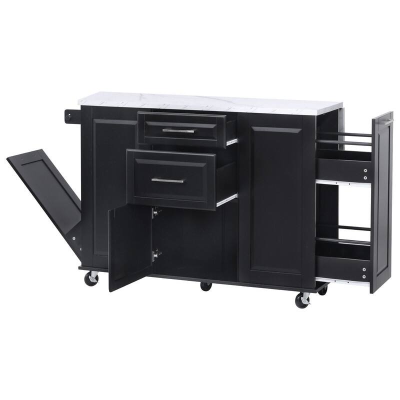 50.7" Kitchen Island with Storage and Concealed Trash Can, Rolling Kitchen Island on 5 Wheels with Drop Leaf, Drawers and Door