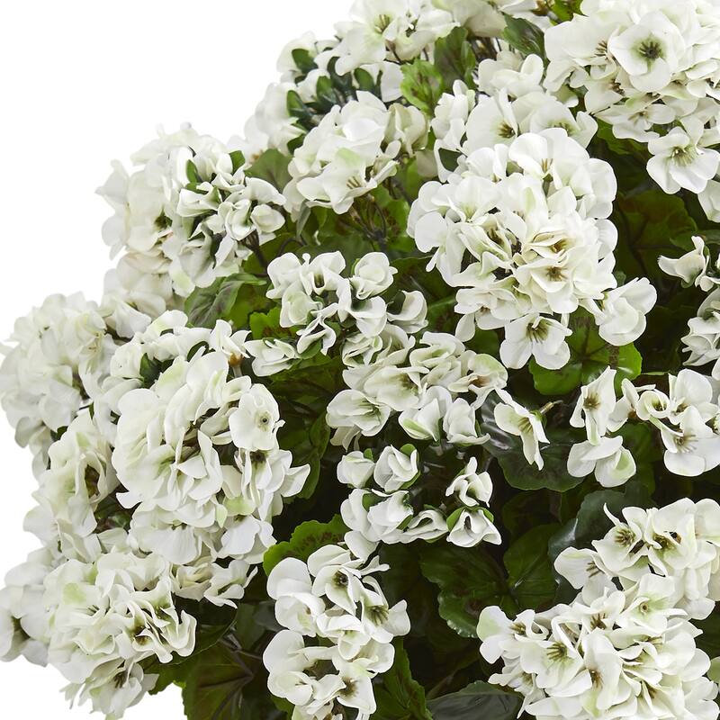 Artificial Plant with Vibrant Blooms in Slate Planter UV Resistant for Indoor Outdoor Decoration - White