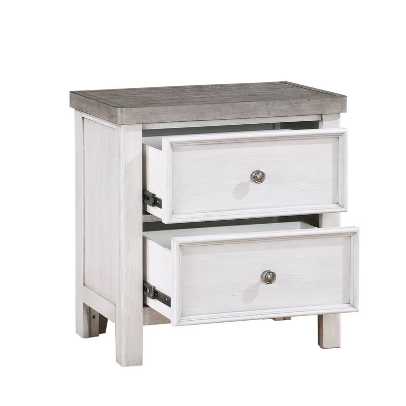 1pc Bedroom Nightstand of 2 Drawers Classic Design Wooden Furniture - Antique Grey,Antique White