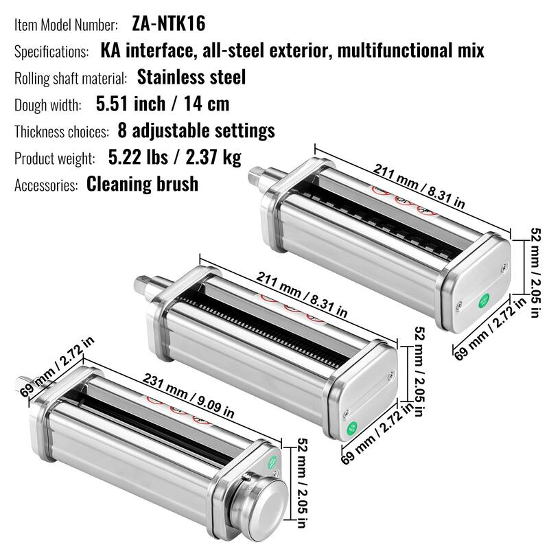Pasta Attachment for KitchenAid Stand Mixer, Stainless Steel Pasta Roller Cutter Set Including Pasta Sheet Roller