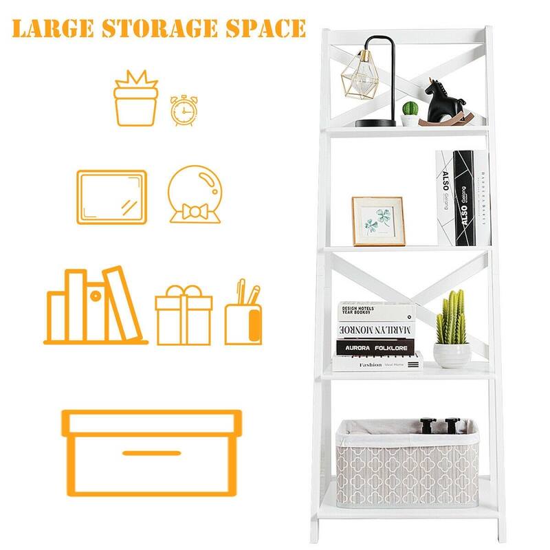 4-Tier Leaning Free Standing Ladder Shelf Bookcase - 20" x 18" x 56" (L x W x H)