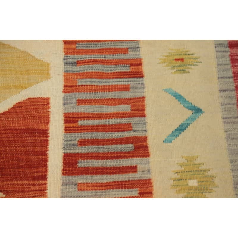 Hand Woven Oriental 100% Wool Carpet Southwestern Tribal Multi-Colored Kilim Area Rug - 13' 0'' X 9' 9''