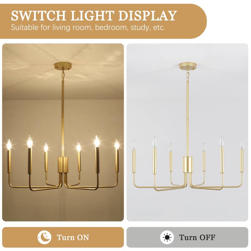 Modern 6-Light Simple Candle Chandelier for Kitchen Island, Living Room, Bedroom, Foyer