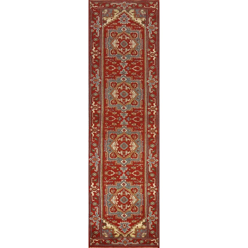 Red Heriz Serapi Indian Runner Rug Handmade Traditional Wool Carpet - 2'5" x 11'10"