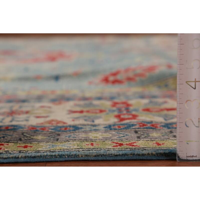 Hand Knotted Oriental 100% Wool Carpet Traditional Geometric Navy Blue & Blues Kazak Area Rug - 16' 6'' X 9' 7''