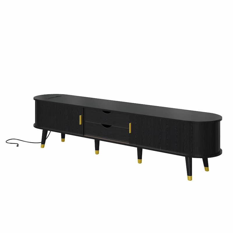 Wooden Oval Fluted TV Stand with Charging Station for TVs Up to 80"