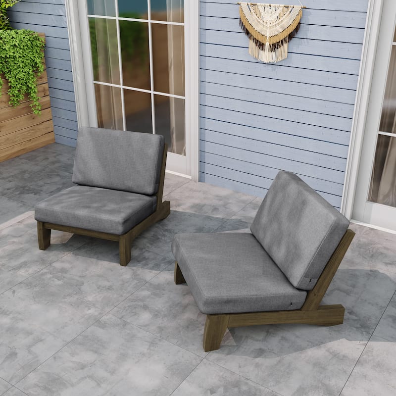 Teak Outdoor Armless Lounge Chair Set Loveseat with Cushions