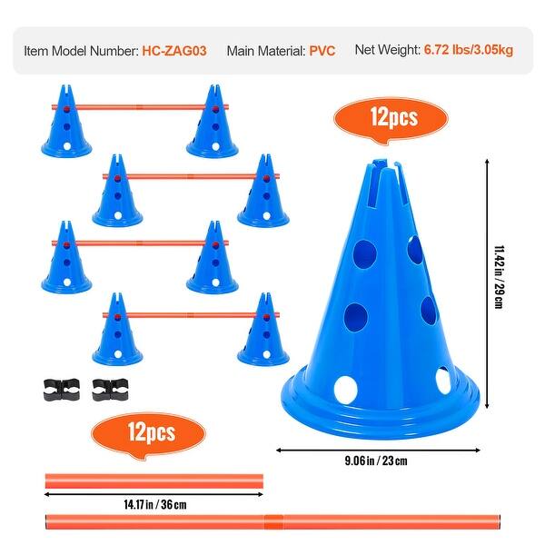 NAIZY 6-delige Sport Horden Set - Agility Training Met 12 Kegels & 6 Stangen - 32cm