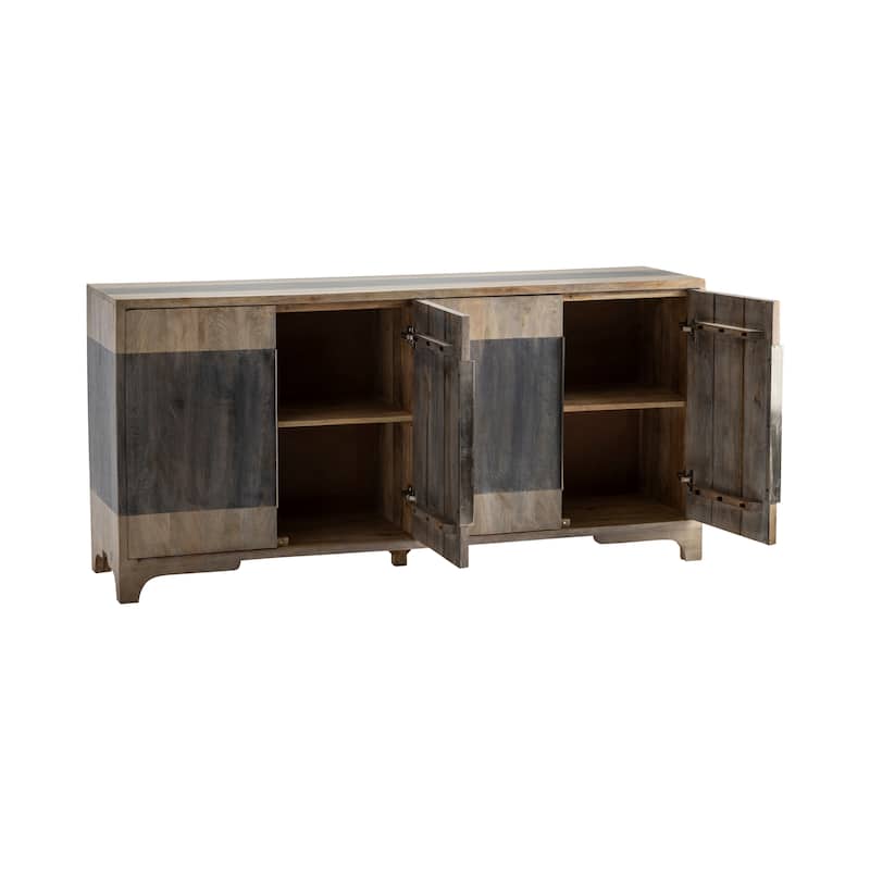 Mango Wood Four-Door Two Toned Living Room Buffet Sideboard, Coffee Bar Cabinet - 70"W x 18"D x 33.5"H