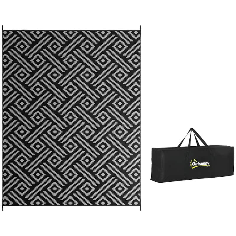 Outsunny Reversible Outdoor Rug, 9' x 12' Waterproof Plastic Straw Floor Mat, Portable RV Camping Carpet - 9' x 12'
