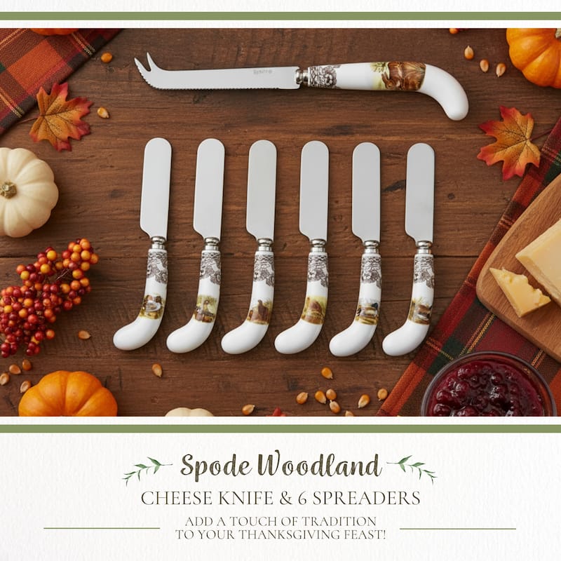 Spode Woodland Cheese Knife and 6 Spreaders