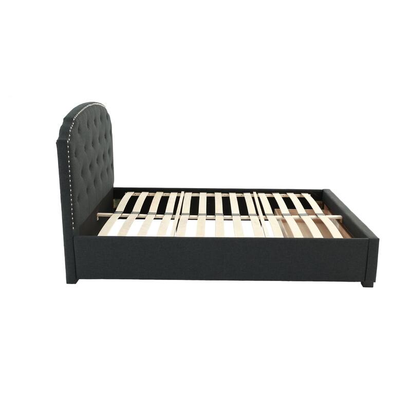 Mry King Size Bed, Charcoal Gray Upholstery, Footboard Storage Drawer