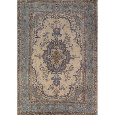 Traditional Beige Tabriz Persian Rug Handmade Wool Carpet - 7'6"x 10'10"