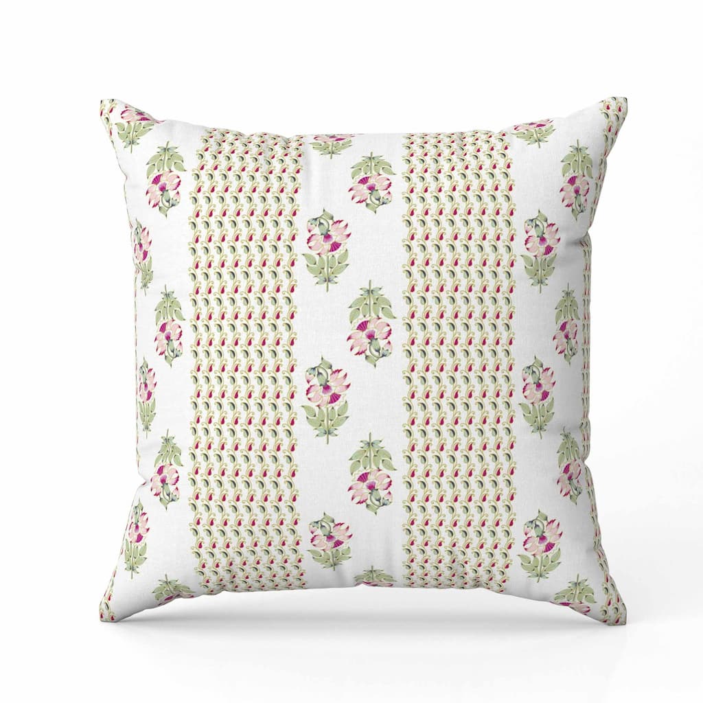 Anemone Artistry Indoor/Outdoor Reversible Throw Pillow White and Green