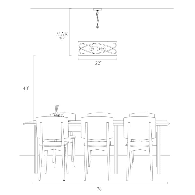 Dsmll Modern Farmhouse 3-Light Drum Chandelier Black Gold Kitchen Island Lights - D 22" x H 79" Max