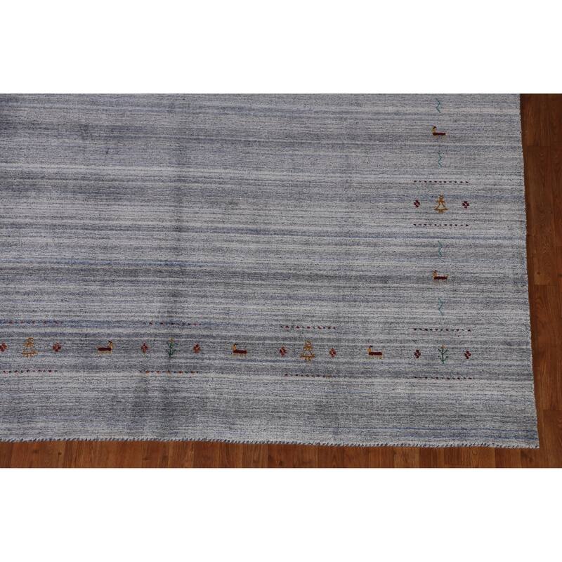 Hand Knotted Oriental 100% Wool Carpet Tribal Animal Pictorial Navy Blue & Blues Gabbeh Area Rug - 9' 8'' X 8' 2''