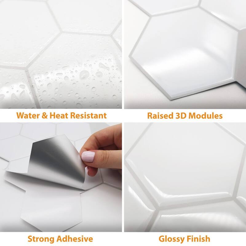 Walplus Classic White Glossy 3D Tile Sticker Peel and Stick Kitchen Backsplash
