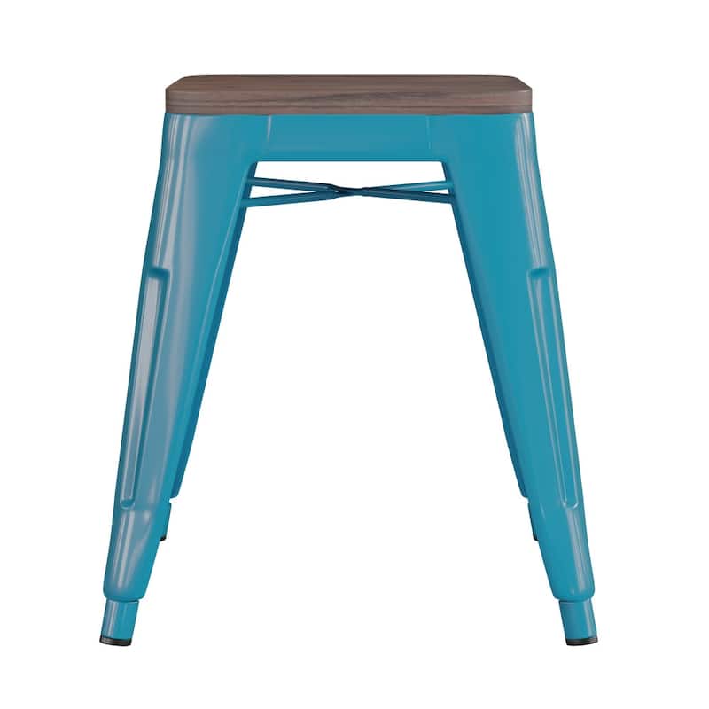 Set of 4 18" Table Height Indoor Stackable Metal Stool with Wood Seat