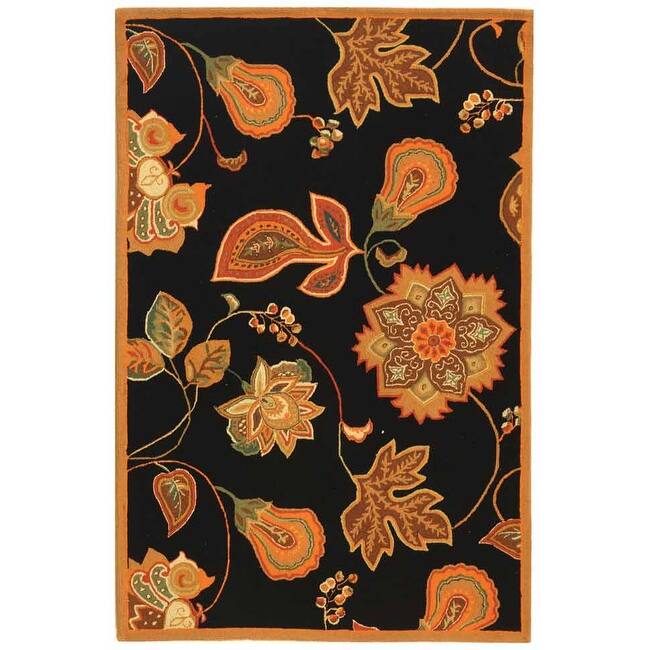 SAFAVIEH Handmade Chelsea Navigation French Country Wool Rug - 3'9" x 5'9" - Black/Orange