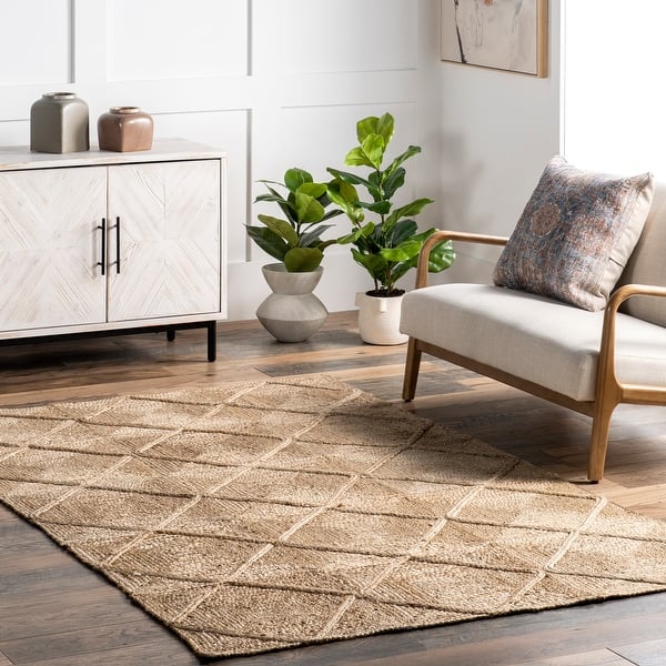 slide 2 of 9, Nuloom Mahalia Raised Diamond Jute Area Rug 5' x 8' - Natural - Rectangle