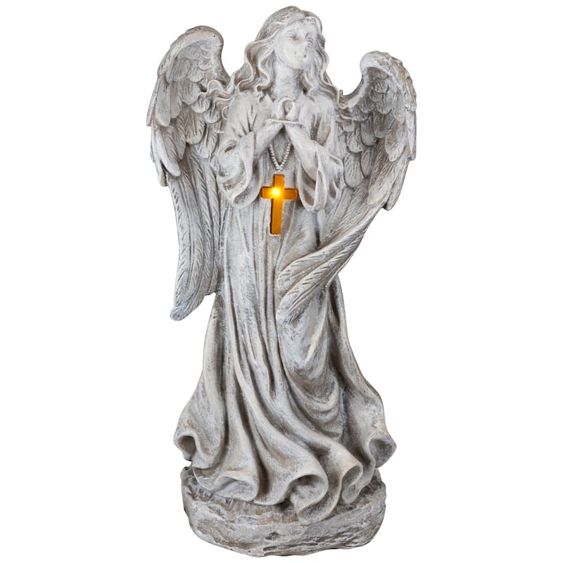 LED Solar Lighted Angel with Cross Garden Statue - 19"