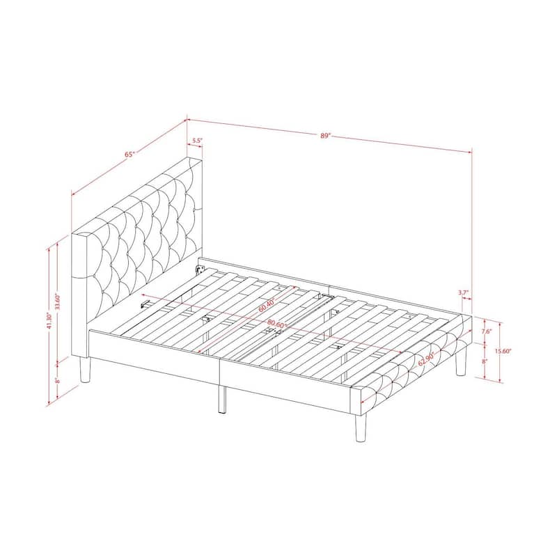 Queen Size Platform Bed Frame - Upholstered Velvet Headboard & Footboard - Modern Bedroom Furniture