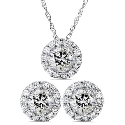 2 7/8ctW Halo Diamond Studs & Pendant Matching Set White Gold (Not Enhanced)