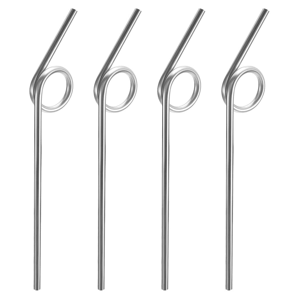 4Pcs 9.1" Curly Shape Stainless Steel Straws Reusable Metal Straw