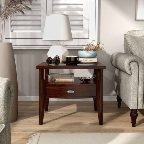 Genoas Traditional Walnut & Glasstop End Table by Furniture of America