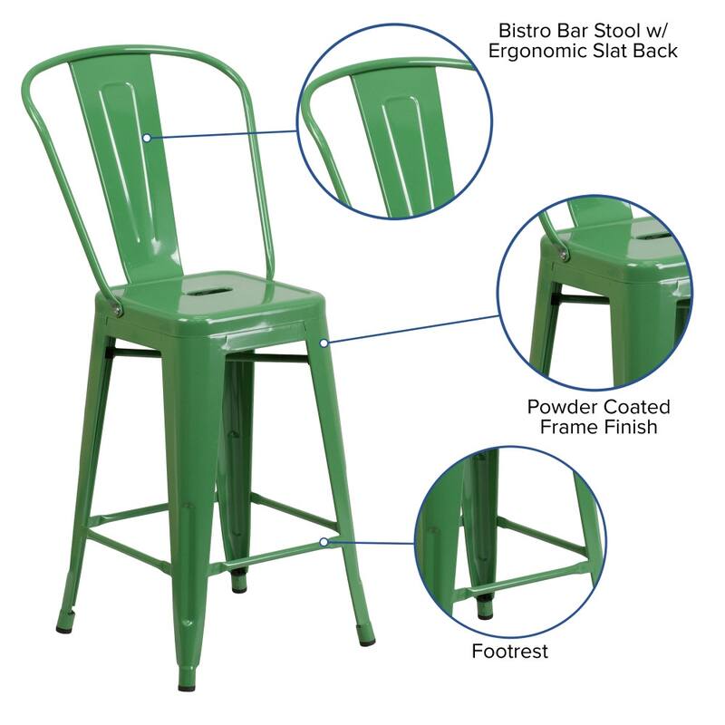 24'' High Metal Indoor-Outdoor Counter Height Stool with Back