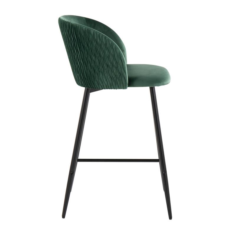 Lumisource Waves Counter Stool in Chrome and Silver Velvet - Set of 2 - 21"Lx19.75"Wx36"H