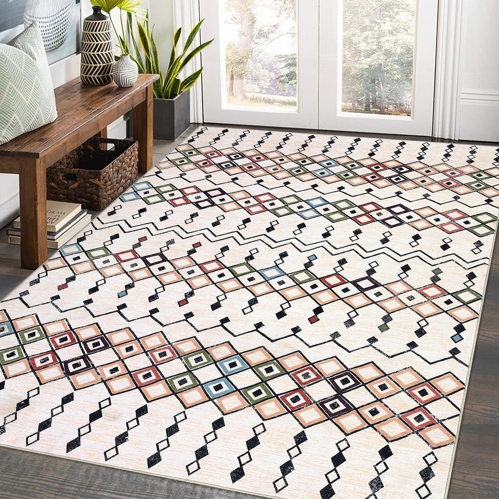 Garvee Boho Area Rug Geometric Printed Faux Wool Soft Floor Cover