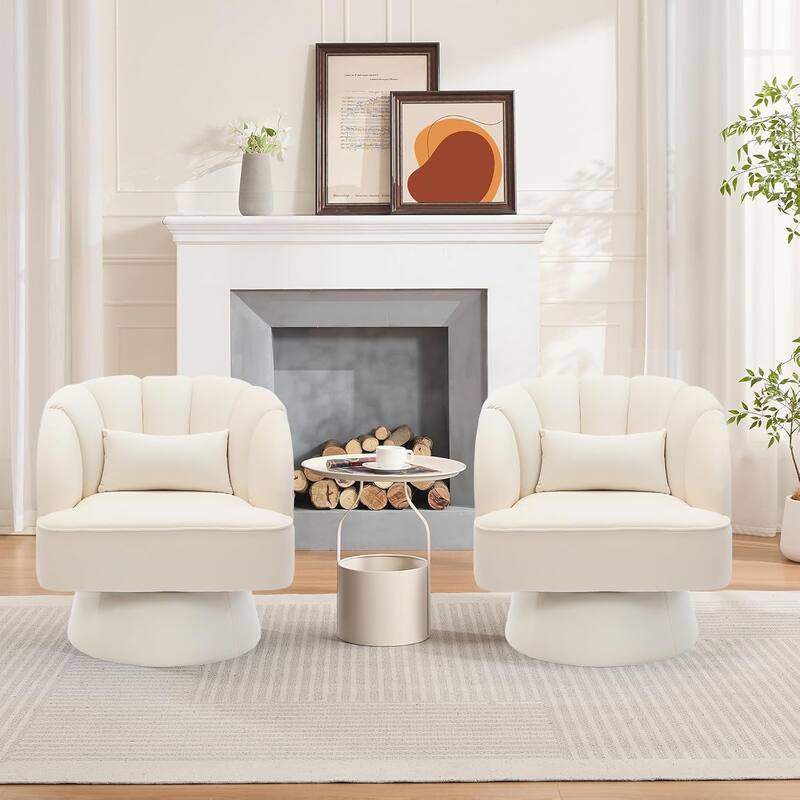 Modern Swivel Barrel Accent Chair, 360° Upholstered Armchair with Striped Backrest & Plush Padding