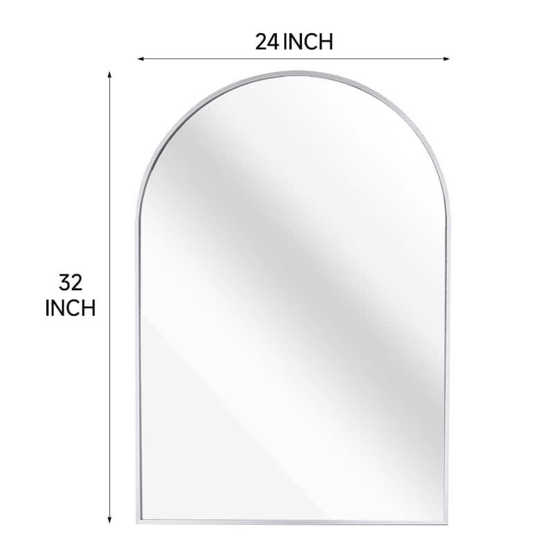 24x32 Inch Silver Metal Framed Arched Bathrrom Mirror for Wall