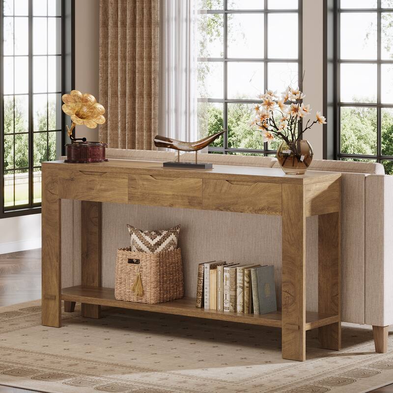 Console Table with 3 Drawers, 67'' Long Sofa Table Behind the Couch with Storage Shelf