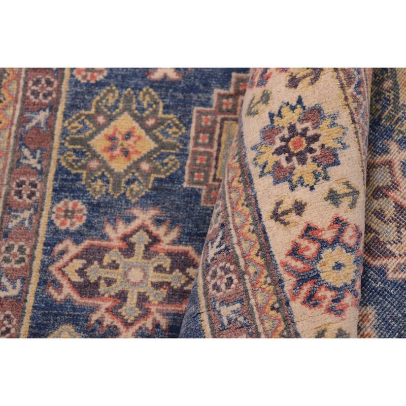 Tribal Kazak Cael Blue/Beige Wool Rug - 4'0'' x 5'7''