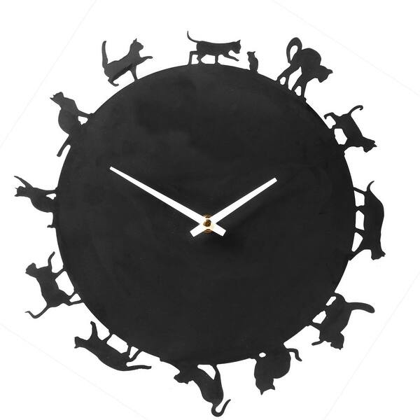 Shop Cat Silhouettes Black Metal Round Wall Clock Overstock