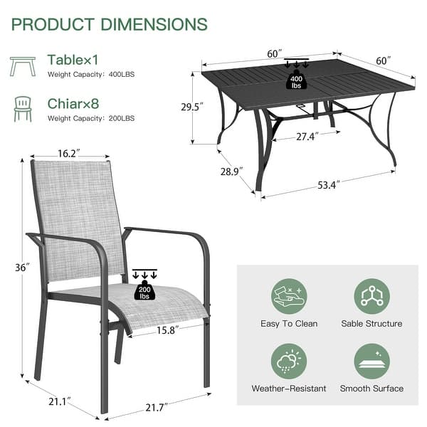 dimension image slide 31 of 33, Patio Dining Set, Outdoor Dining Table and Chairs Set with Textilene Chairs, Adjustable Umbrella Hole for Garden, Backyard