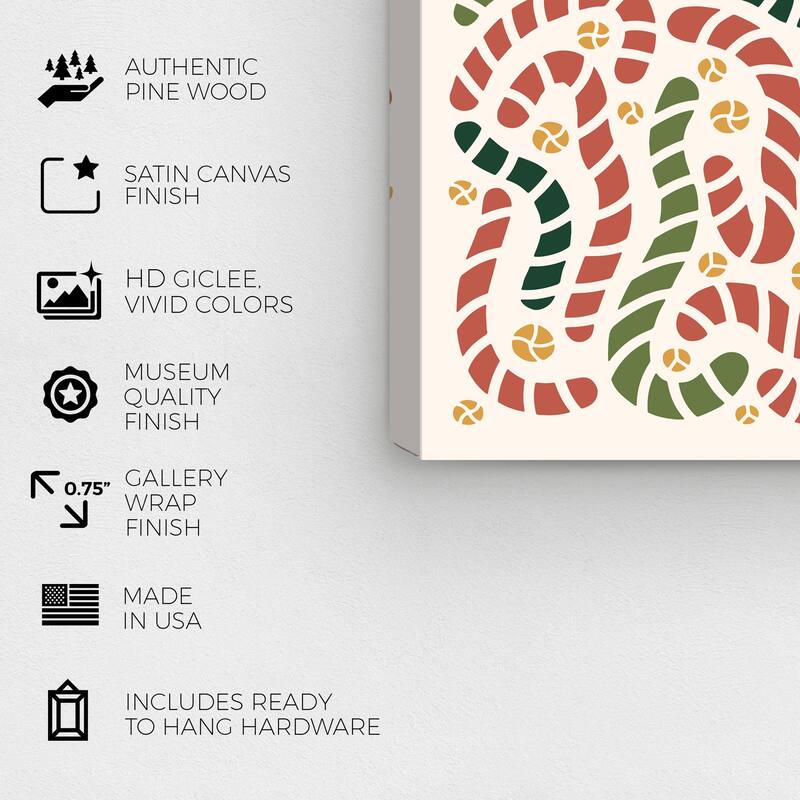 Wynwood Studio Canvas Food and Cuisine Candy Canes Artwork Red Modern & Contemporary Wall Art Canvas Print