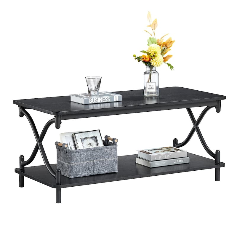VECELO 3-piece Coffee Table Set with Shelf, Coffee Table with Set of 2 Nightstands